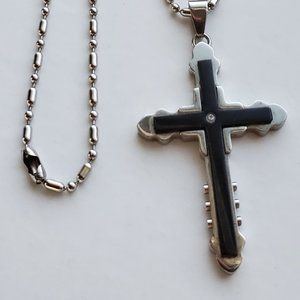 Black IP Stainless Steel Cross Pendant